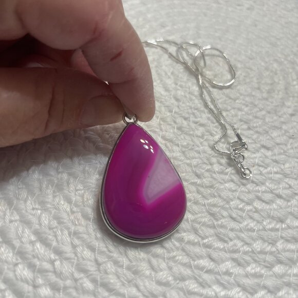 Beautiful PINK BOTSWANA AGATE Handmade Sterling 925 Pendant/Chain #354D - Picture 2 of 3